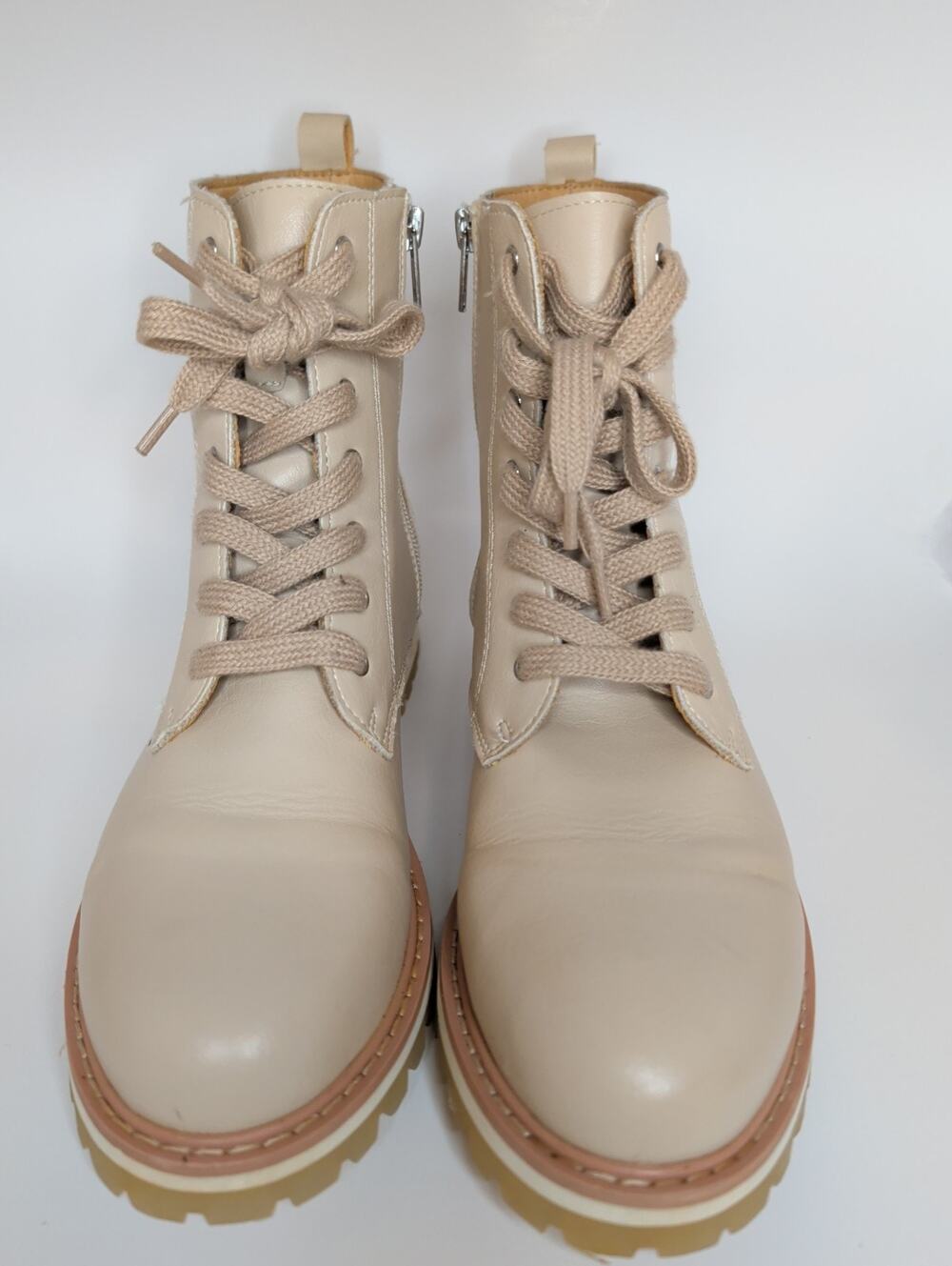 Oasis Society Cream Lace-Up Combat Boots with Side Zipper